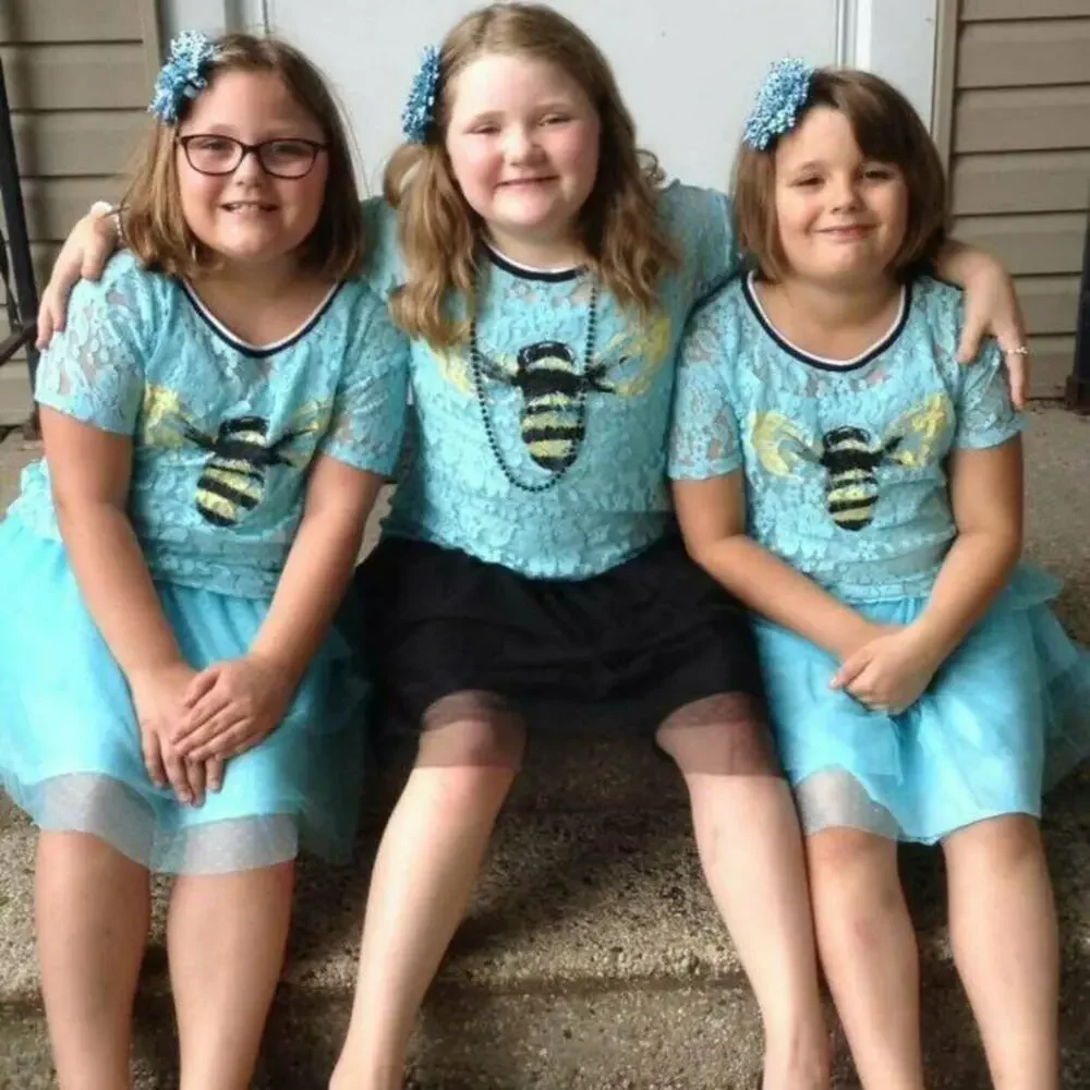 JUSTICE Blue Layered Lace Honey Bee Top Girls 16
